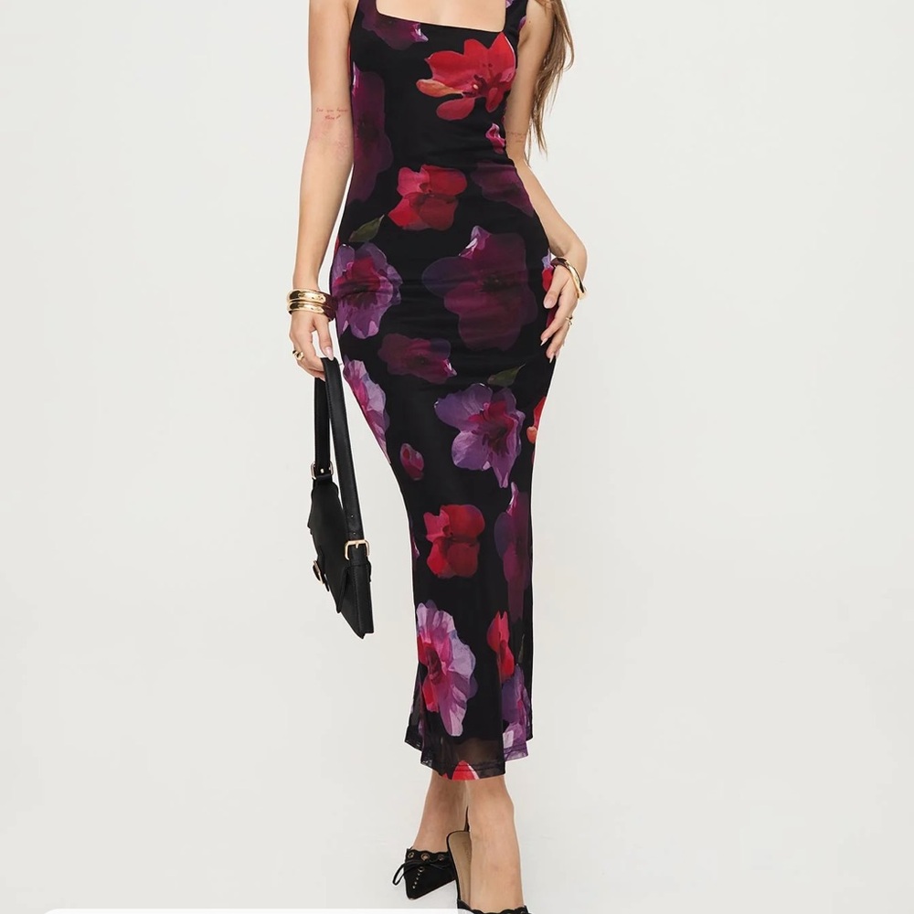 Princess Polly Black and Purple Floral Midi Dress